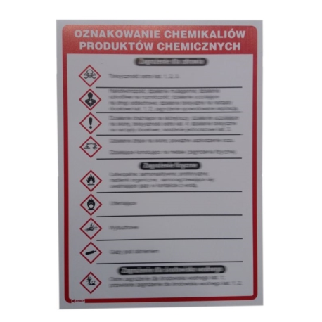 Instrukcja BHP Oznakowanie chemikaliów produktów chemicznych 250x350mm PCV